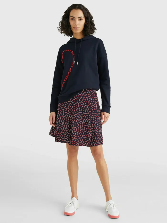 Tommy Hilfiger Valentines Heart Print Relaxed Fit Hoody Desert Sky Womens Sweatshirts and Hoodies Fashion