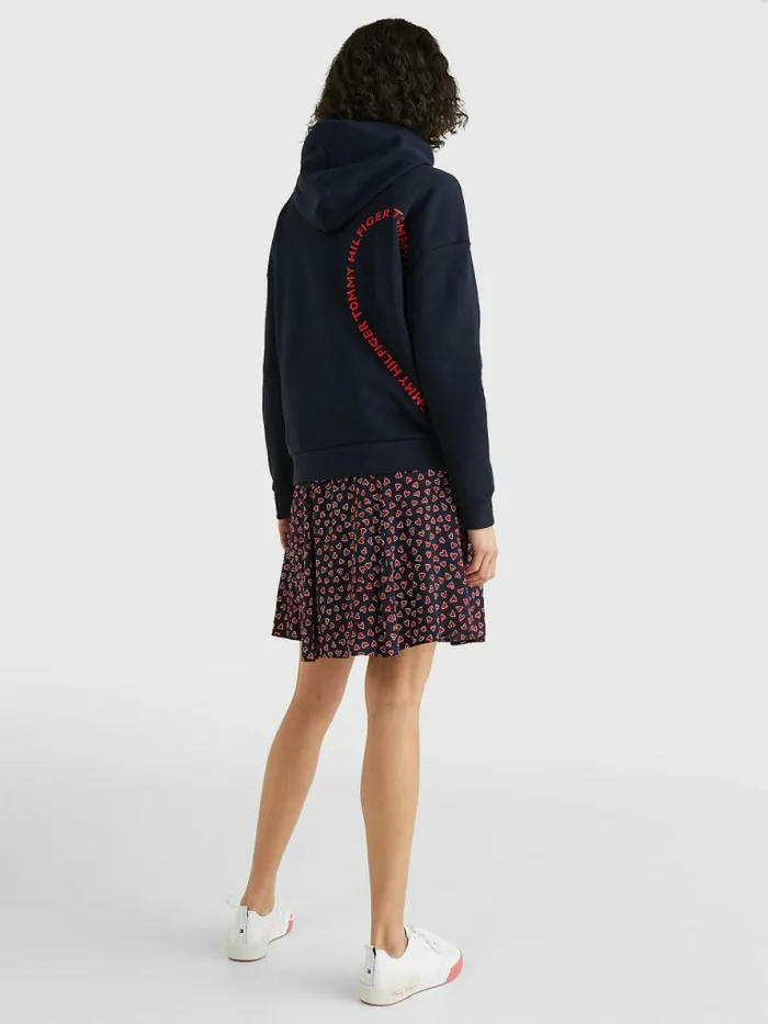 Tommy Hilfiger Valentines Heart Print Relaxed Fit Hoody Desert Sky Womens Sweatshirts and Hoodies Fashion