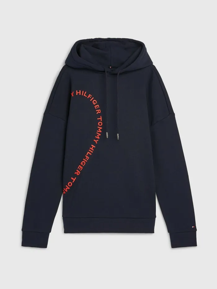 Tommy Hilfiger Valentines Heart Print Relaxed Fit Hoody Desert Sky Womens Sweatshirts and Hoodies Fashion
