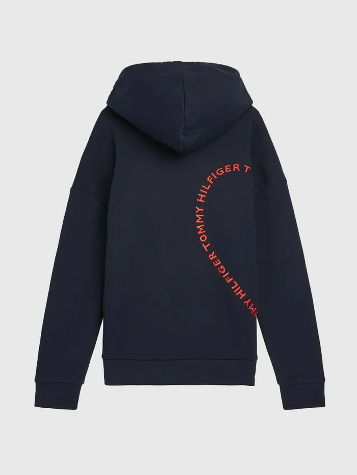 Tommy Hilfiger Valentines Heart Print Relaxed Fit Hoody Desert Sky Womens Sweatshirts and Hoodies Fashion