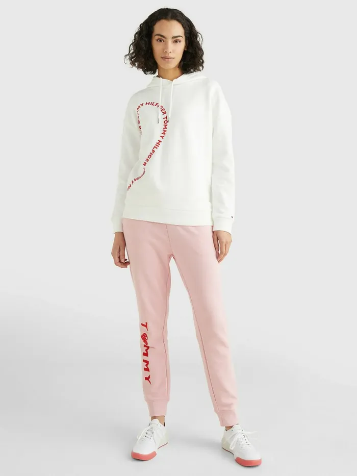 Tommy Hilfiger Valentines Heart Print Relaxed Fit Hoody Ecru Womens Sweatshirts and Hoodies On Sale