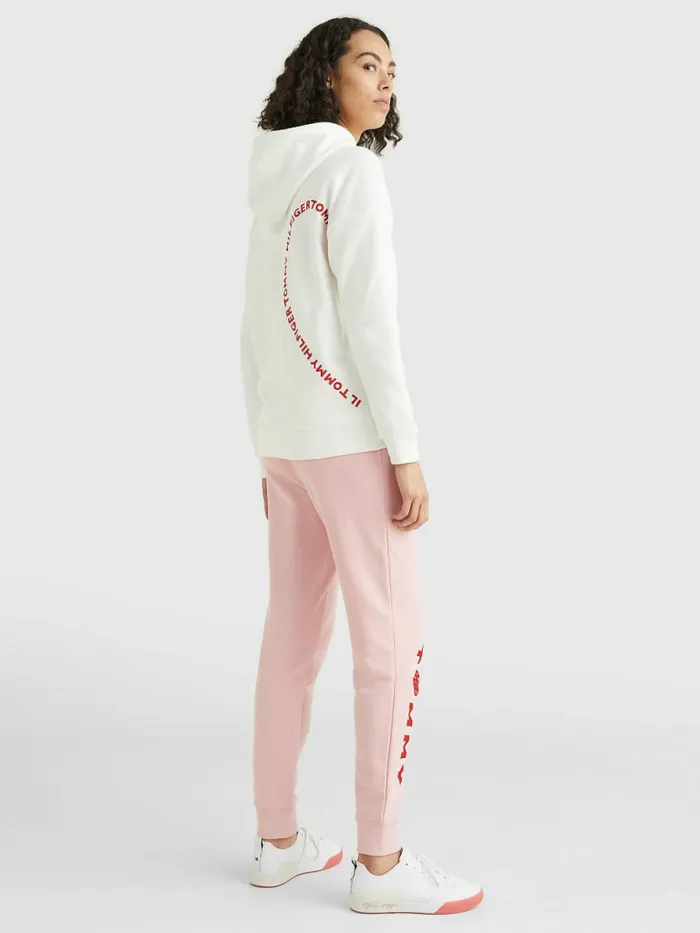 Tommy Hilfiger Valentines Heart Print Relaxed Fit Hoody Ecru Womens Sweatshirts and Hoodies On Sale