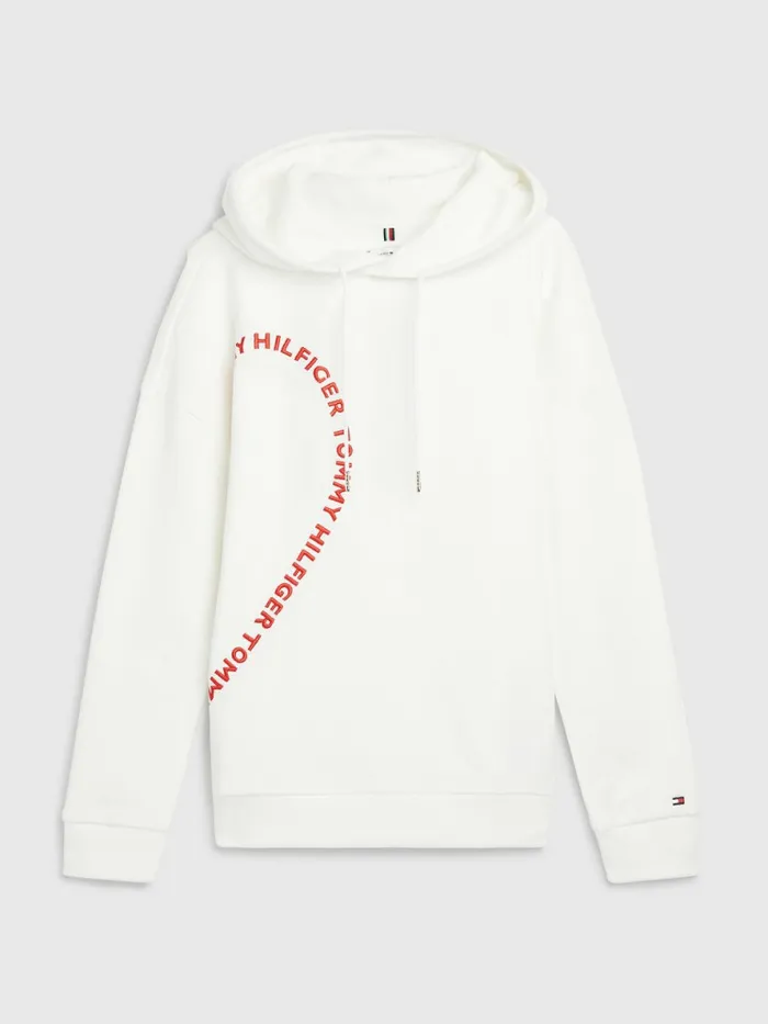 Tommy Hilfiger Valentines Heart Print Relaxed Fit Hoody Ecru Womens Sweatshirts and Hoodies On Sale
