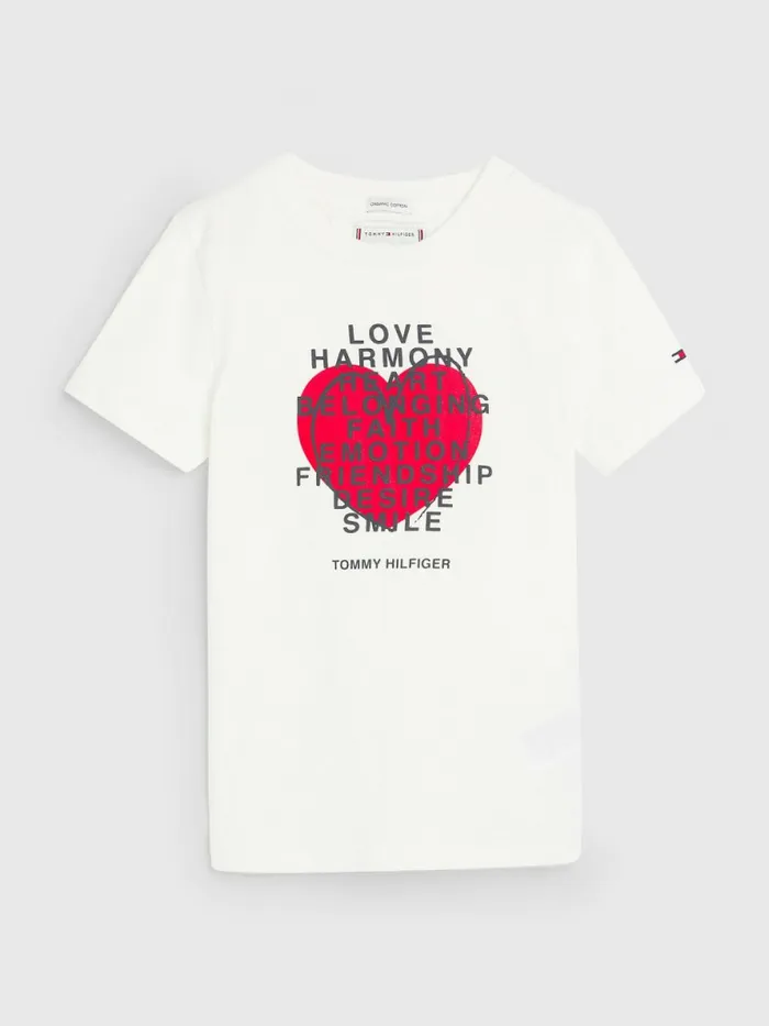 Tommy Hilfiger Valentines Heart Text Print TShirt Ecru Girls Tops and TShirts Gift for Friend Tommy Hilfiger Valentines Heart Text Print TShirt Ecru Girls Tops and TShirts Gift for Friend