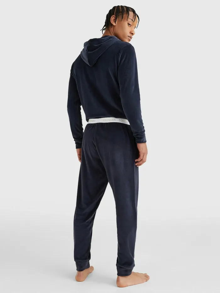 Tommy Hilfiger Velour Repeat Logo Joggers Desert Sky Mens Loungewear and Nightwear