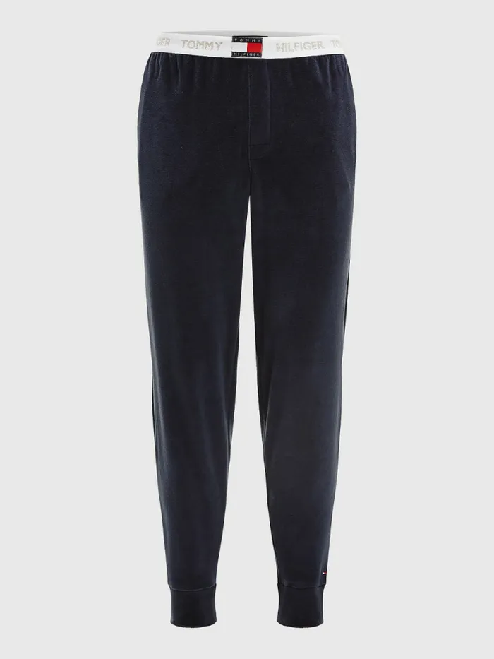 Tommy Hilfiger Velour Repeat Logo Joggers Desert Sky Mens Loungewear and Nightwear