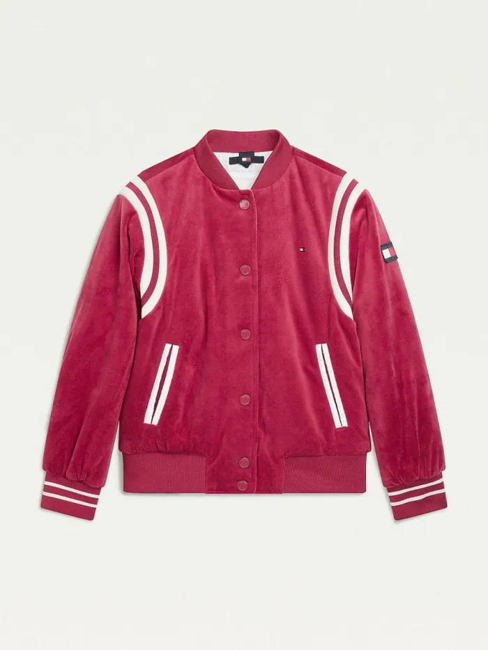 Tommy Hilfiger Velvet Varsity Bomber Jacket Cranberry Crush Girls Coats and Jackets Sale Tommy Hilfiger Velvet Varsity Bomber Jacket Cranberry Crush Girls Coats and Jackets Sale