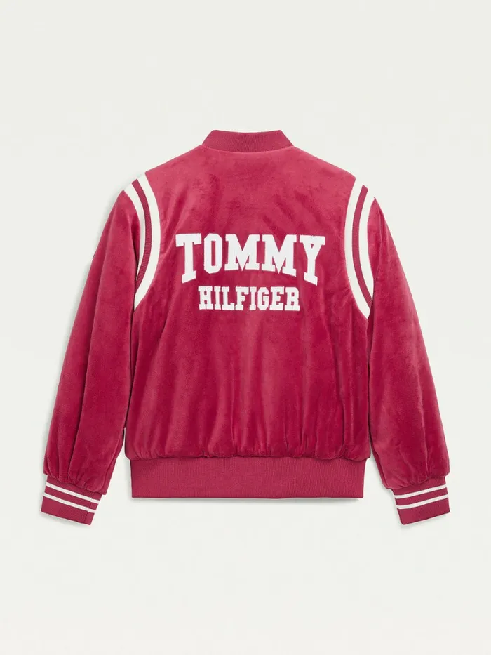 Tommy Hilfiger Velvet Varsity Bomber Jacket Cranberry Crush Girls Coats and Jackets Sale