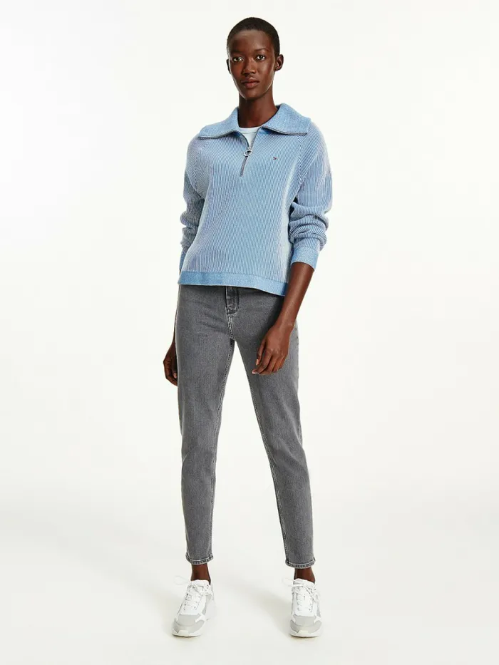 Tommy Hilfiger Vertical Stripe Half Zip Sweatshirt Breezy BlueEcru Stp Swt Womens Knitwear Gift for Friend Tommy Hilfiger Vertical Stripe Half Zip Sweatshirt Breezy BlueEcru Stp Swt Womens Knitwear Gift for Friend