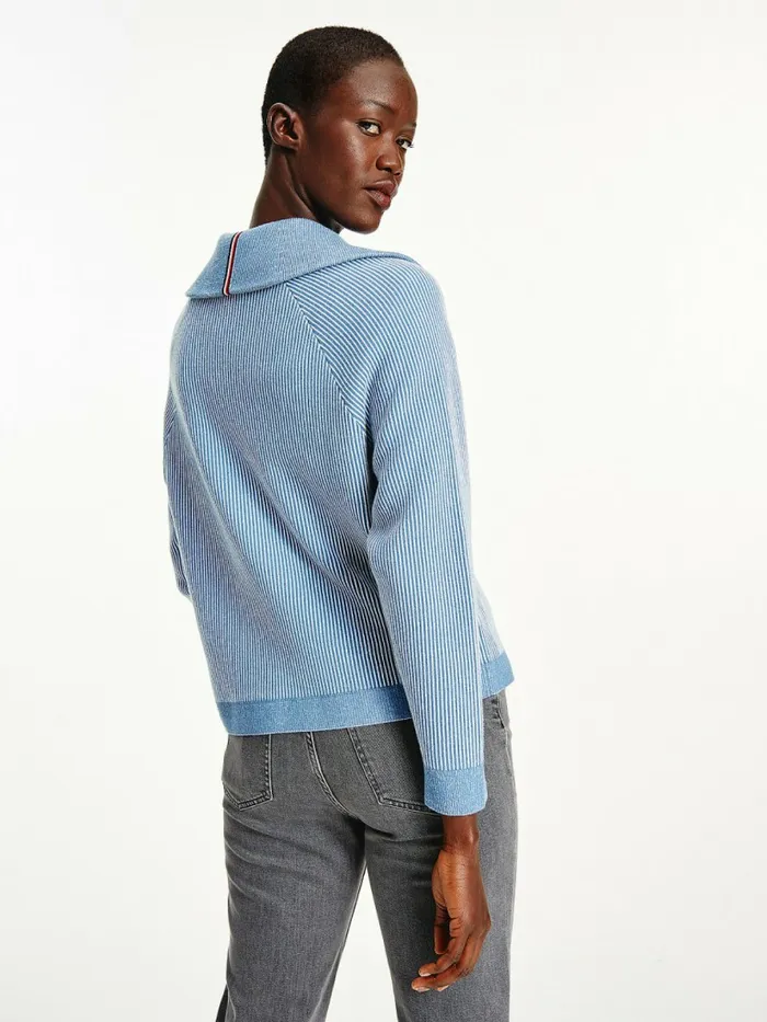 Tommy Hilfiger Vertical Stripe Half Zip Sweatshirt Breezy BlueEcru Stp Swt Womens Knitwear Gift for Friend