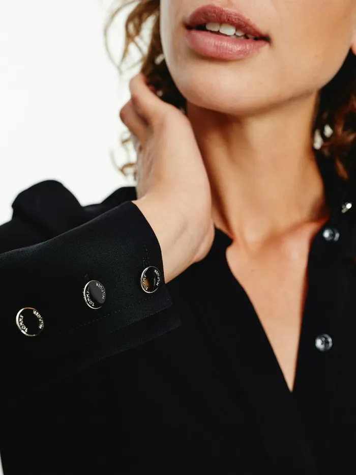 Tommy Hilfiger Viscose Crepe Regular Fit Blouse Black Womens Shirts and Blouses On Sale