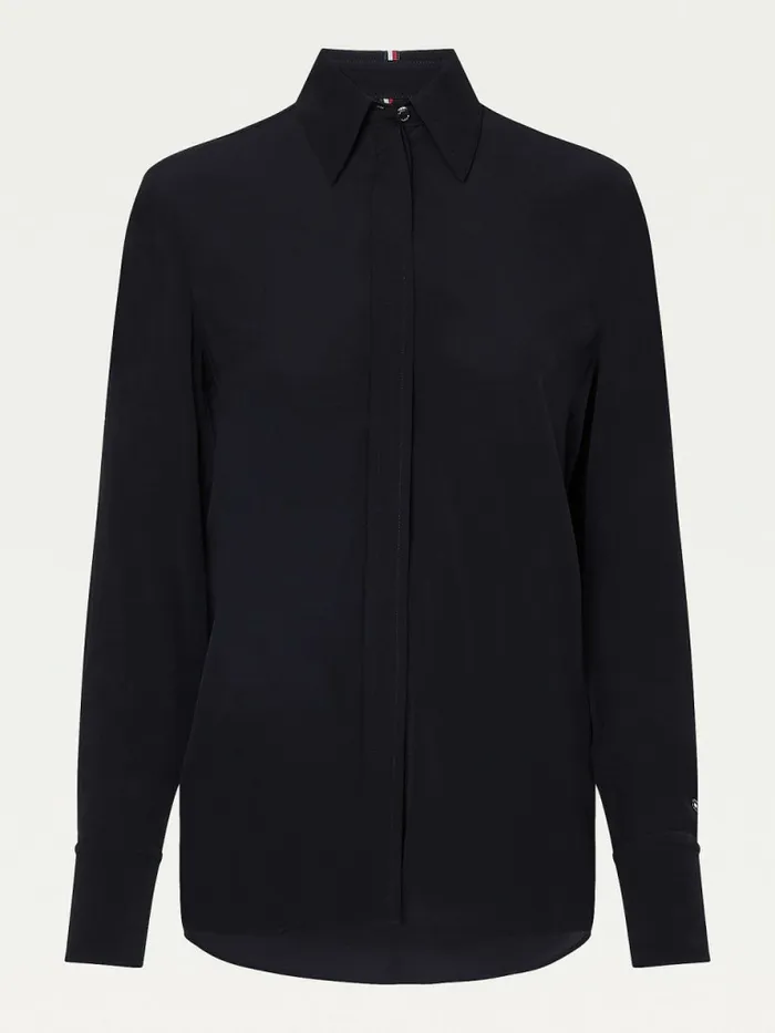 Tommy Hilfiger Viscose Crepe Regular Fit Blouse Black Womens Shirts and Blouses On Sale