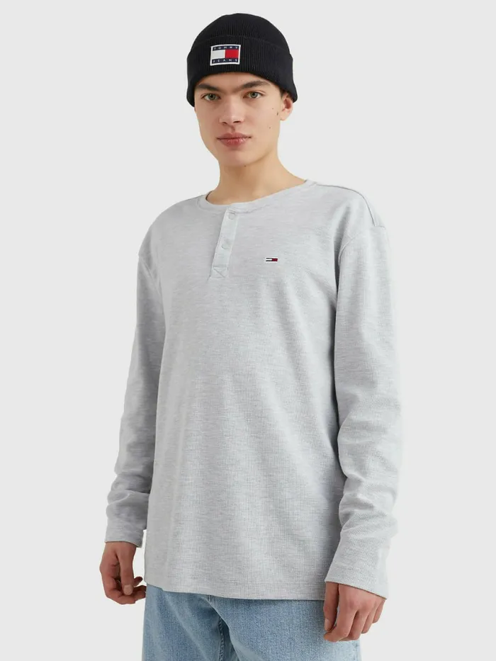 Tommy Hilfiger Waffle Henley Neck Long Sleeve Top Silver Grey Htr Mens TShirts Fashion Tommy Hilfiger Waffle Henley Neck Long Sleeve Top Silver Grey Htr Mens TShirts Fashion