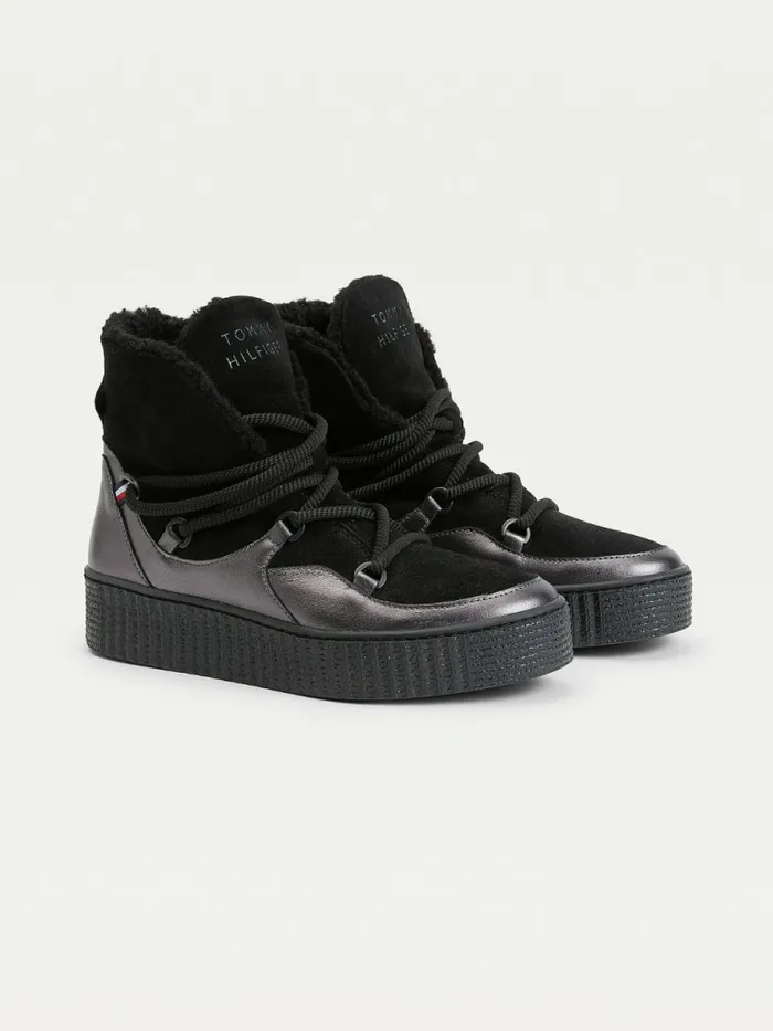 Tommy Hilfiger Warm Lined LaceUp Snow Boots Black Womens Boots Sale
