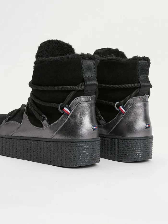 Tommy Hilfiger Warm Lined LaceUp Snow Boots Black Womens Boots Sale