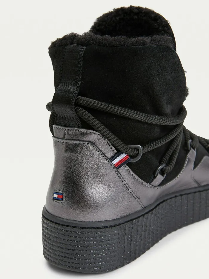 Tommy Hilfiger Warm Lined LaceUp Snow Boots Black Womens Boots Sale