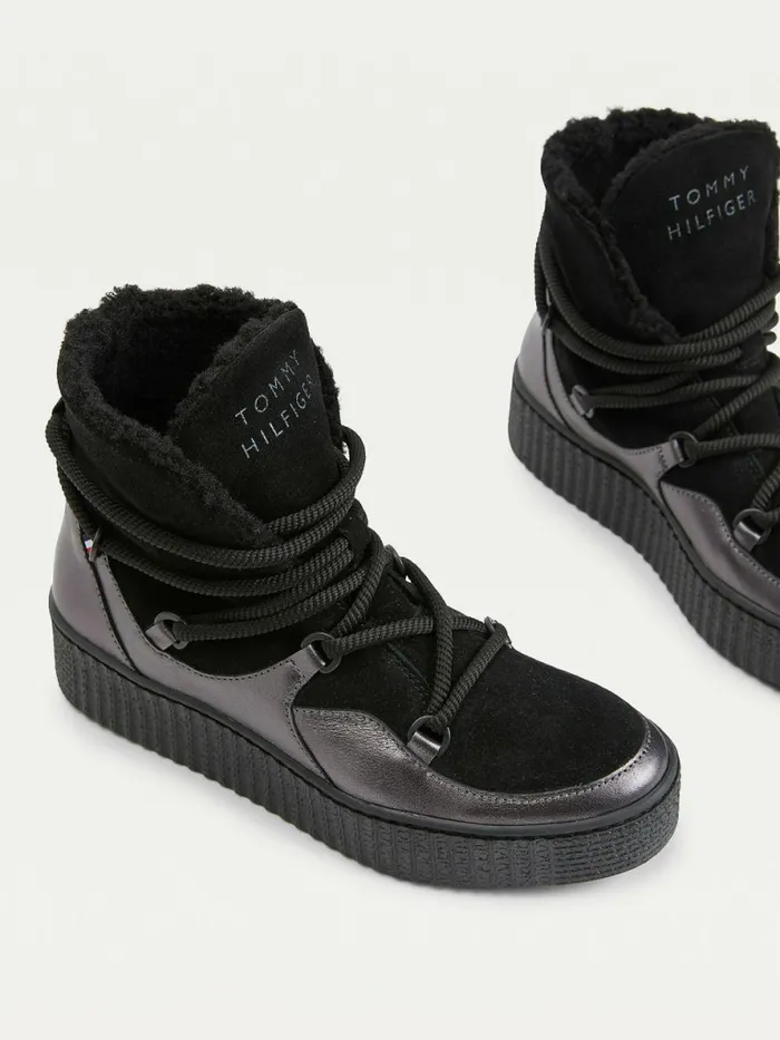 Tommy Hilfiger Warm Lined LaceUp Snow Boots Black Womens Boots Sale