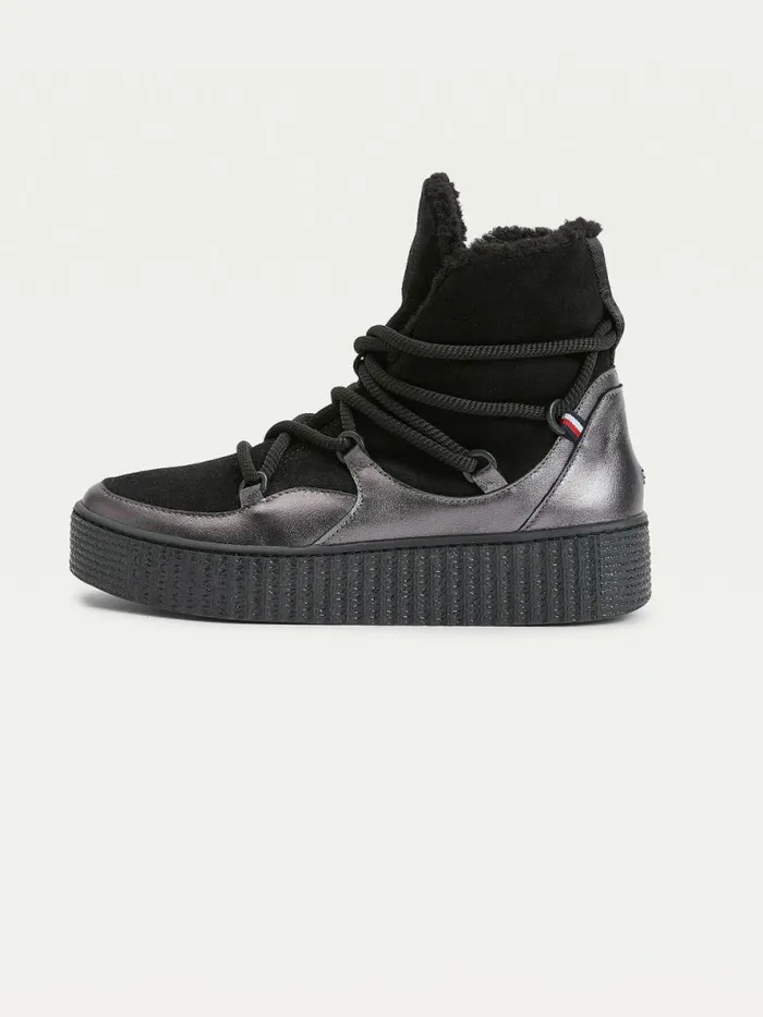 Tommy Hilfiger Warm Lined LaceUp Snow Boots Black Womens Boots Sale