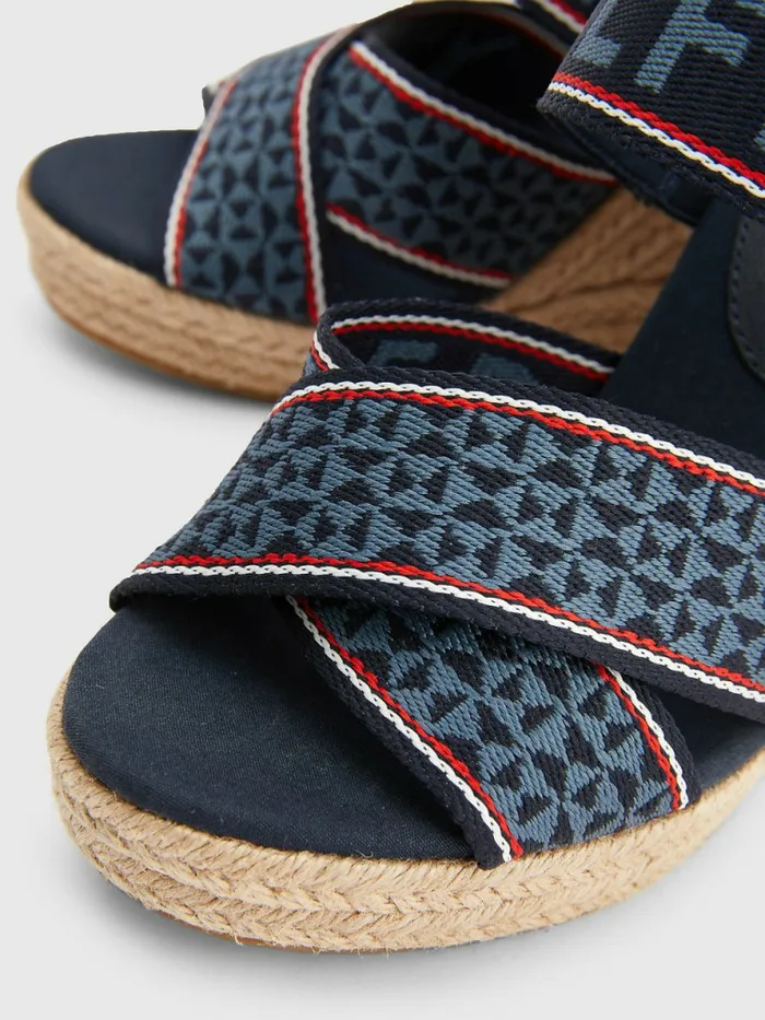Tommy Hilfiger Webbing High Wedge Sandals Desert Sky Womens Flat Shoes Cheap On Sale