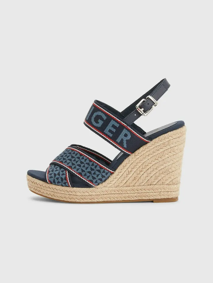 Tommy Hilfiger Webbing High Wedge Sandals Desert Sky Womens Flat Shoes Cheap On Sale