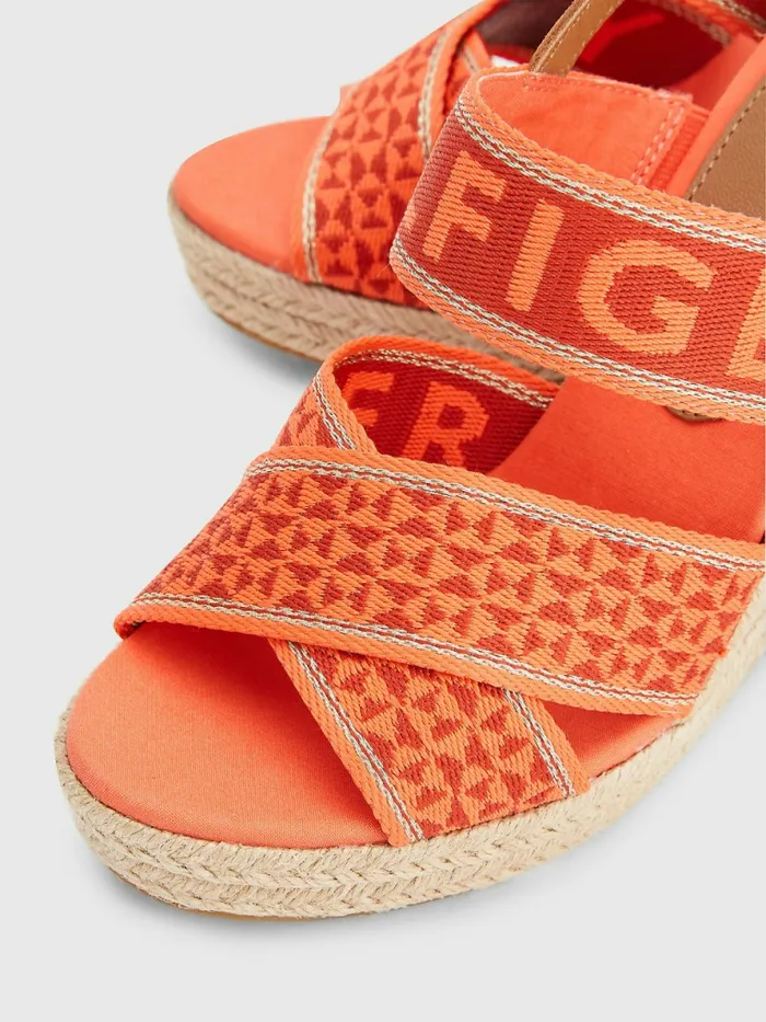 Tommy Hilfiger Webbing High Wedge Sandals Hawaiian Coral Womens Pumps Popular