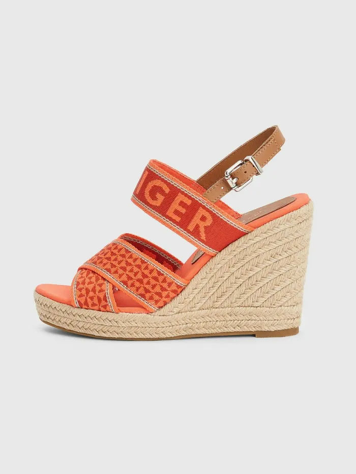 Tommy Hilfiger Webbing High Wedge Sandals Hawaiian Coral Womens Pumps Popular