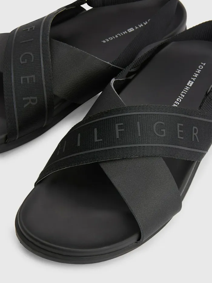 Tommy Hilfiger Webbing Strap Sandals Black Mens Trainers Fashion