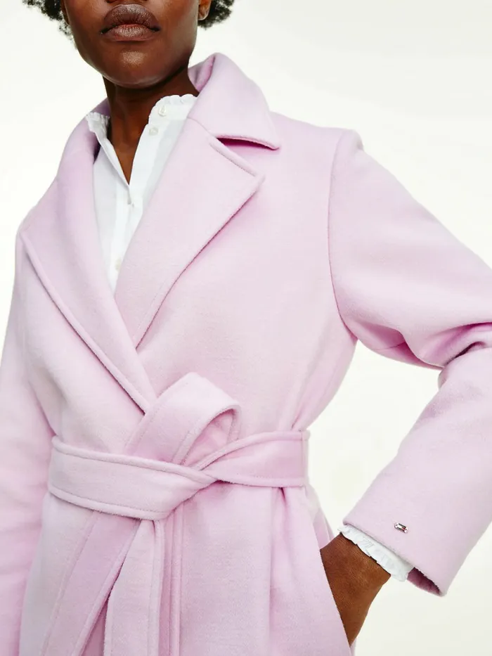 Tommy Hilfiger Wool Blend Belted Coat Luminous Lilac Womens Coats and Jackets Sale