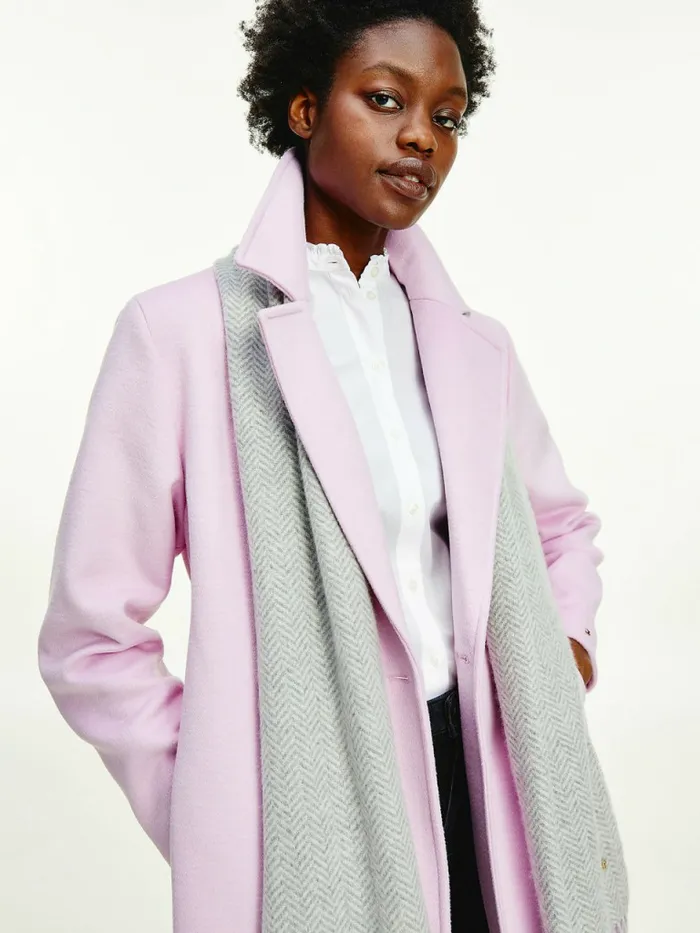 Tommy Hilfiger Wool Blend Belted Coat Luminous Lilac Womens Coats and Jackets Sale