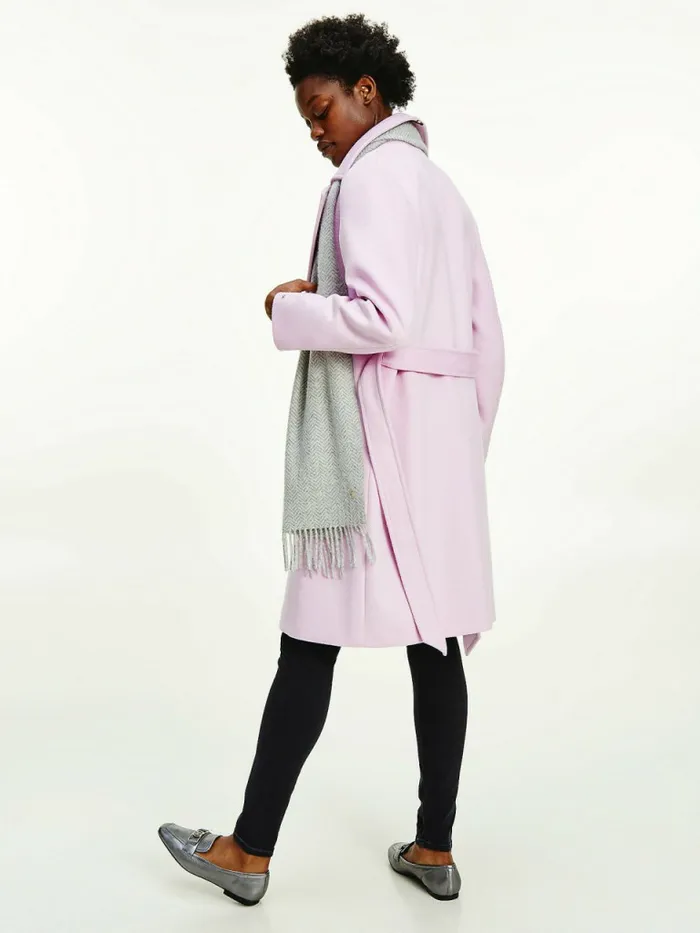 Tommy Hilfiger Wool Blend Belted Coat Luminous Lilac Womens Coats and Jackets Sale