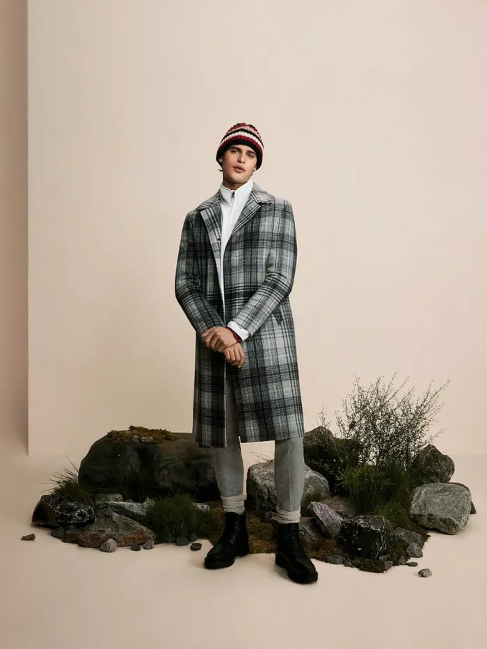 Tommy Hilfiger Wool Blend Plaid Check Car Coat Grey Check Mens Coats and Jackets Popular