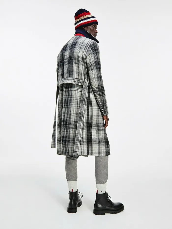 Tommy Hilfiger Wool Blend Plaid Check Car Coat Grey Check Mens Coats and Jackets Popular