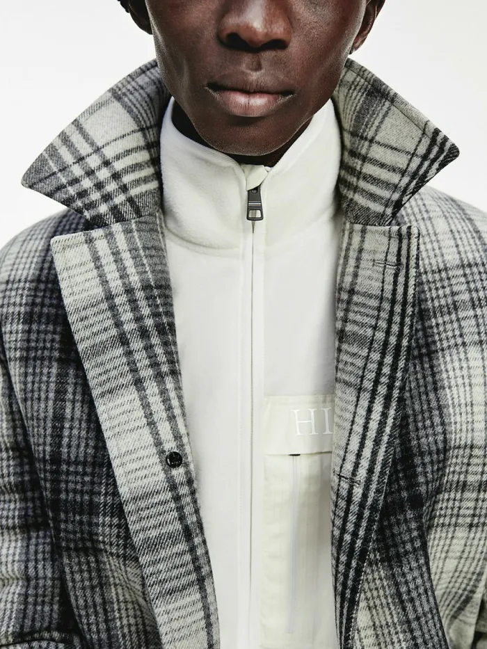 Tommy Hilfiger Wool Blend Plaid Check Car Coat Grey Check Mens Coats and Jackets Popular
