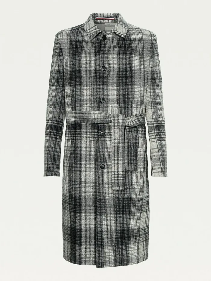 Tommy Hilfiger Wool Blend Plaid Check Car Coat Grey Check Mens Coats and Jackets Popular