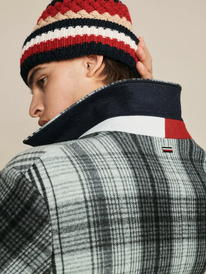 Tommy Hilfiger Wool Blend Plaid Check Car Coat Grey Check Mens Coats and Jackets Popular