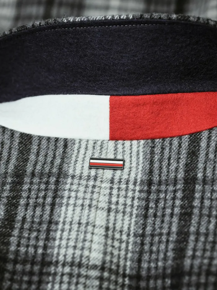 Tommy Hilfiger Wool Blend Plaid Check Car Coat Grey Check Mens Coats and Jackets Popular