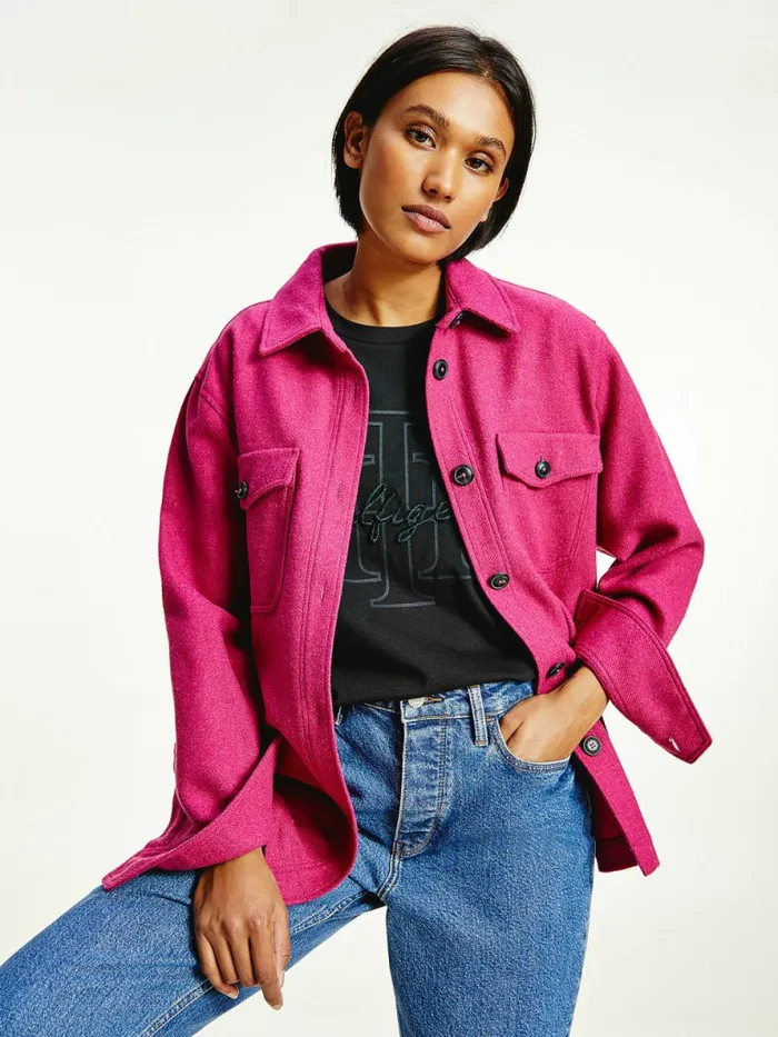 Tommy Hilfiger Wool Blend Shacket Crimson Ruby Womens Coats and Jackets Online Tommy Hilfiger Wool Blend Shacket Crimson Ruby Womens Coats and Jackets Online