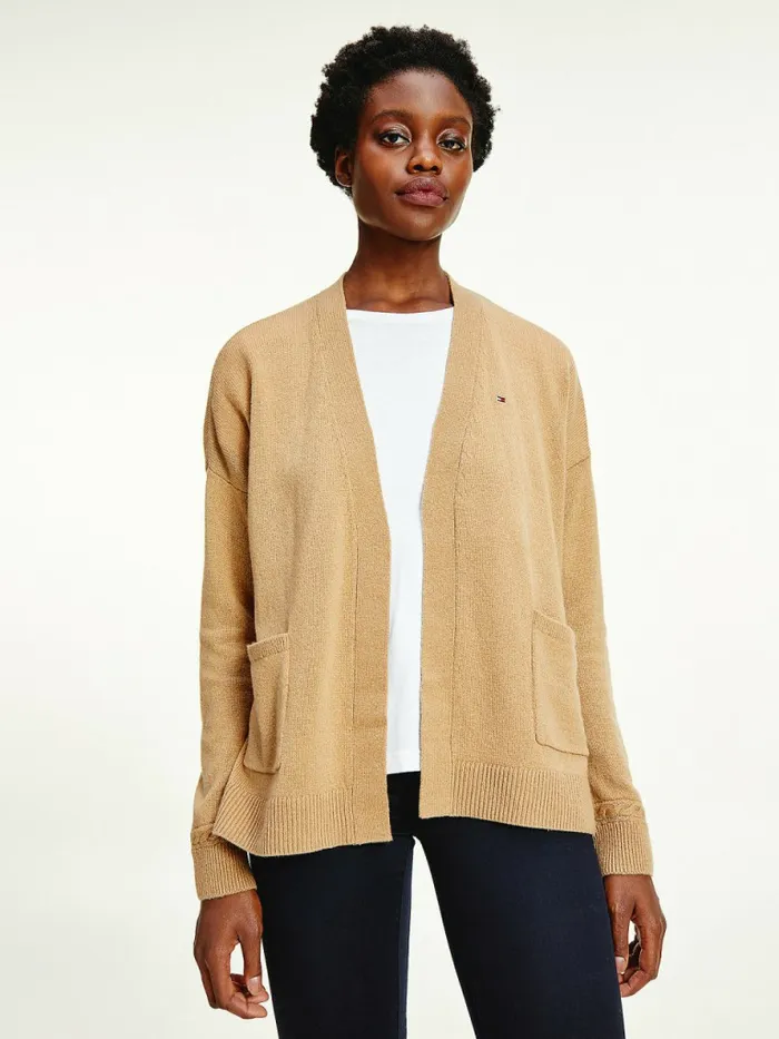 Tommy Hilfiger Wool Open VNeck Cardigan Countryside Khaki Womens Knitwear On Sale Tommy Hilfiger Wool Open VNeck Cardigan Countryside Khaki Womens Knitwear On Sale