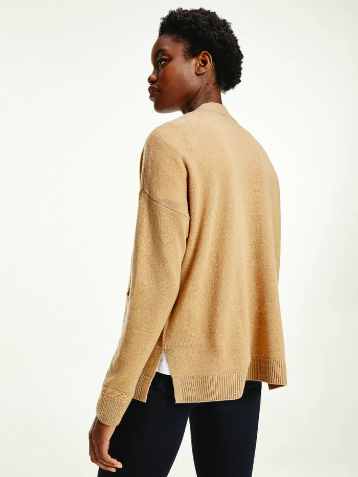 Tommy Hilfiger Wool Open VNeck Cardigan Countryside Khaki Womens Knitwear On Sale