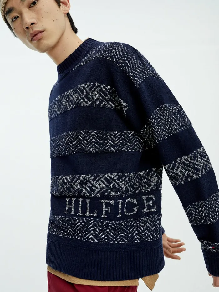 Tommy Hilfiger Wool Oversized Fair Isle Jumper Desert SkyIvory Mens Knitwear Popular