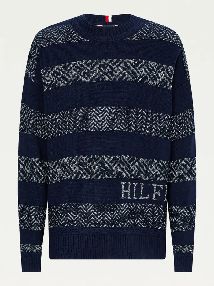 Tommy Hilfiger Wool Oversized Fair Isle Jumper Desert SkyIvory Mens Knitwear Popular