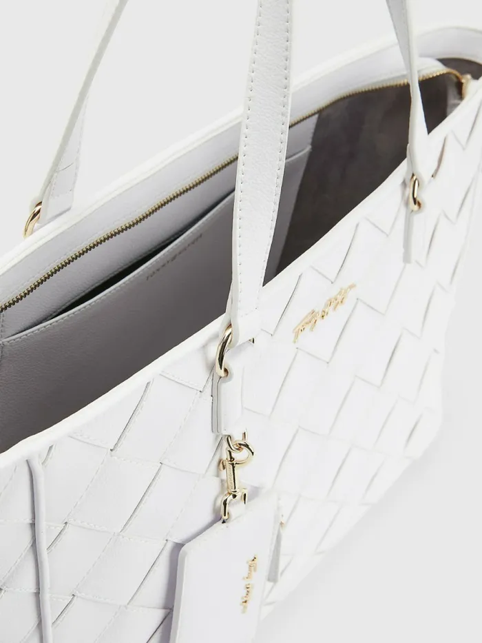 Tommy Hilfiger Woven Tote Woven Optic White Womens Bags Cheap On Sale