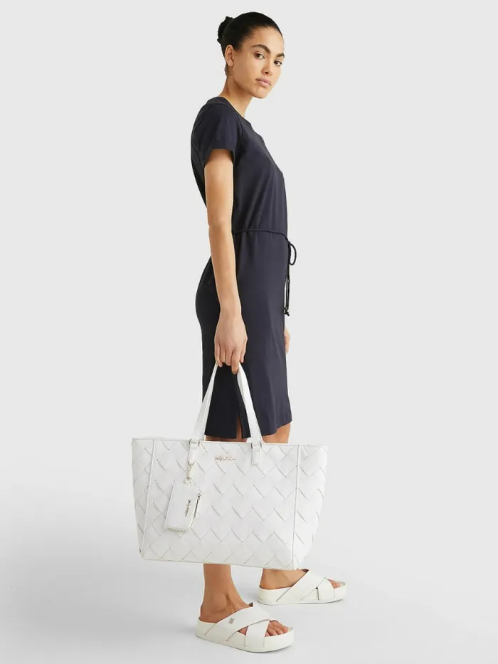 Tommy Hilfiger Woven Tote Woven Optic White Womens Bags Cheap On Sale