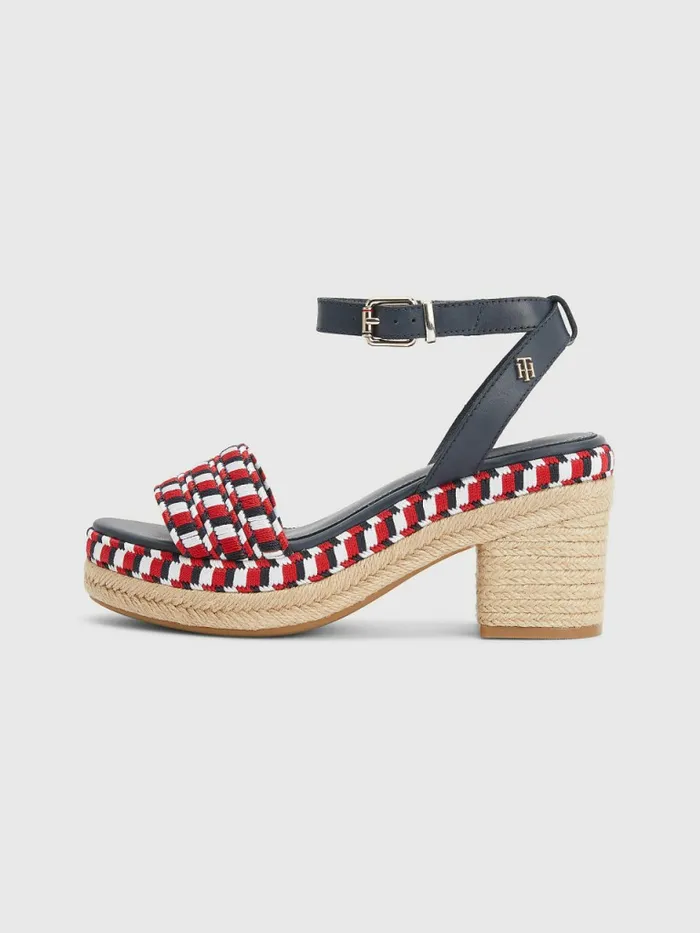 Tommy Hilfiger Woven Webbing Block Heel Sandals Rwb Womens Sandals Gift 4 You