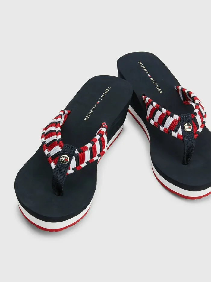Tommy Hilfiger Woven Webbing Wedge FlipFlops Desert Sky Womens Pumps Near Me