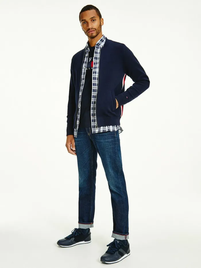 Tommy Hilfiger ZipThru Baseball Collar Cardigan Desert Sky Mens Knitwear Fashion Tommy Hilfiger ZipThru Baseball Collar Cardigan Desert Sky Mens Knitwear Fashion