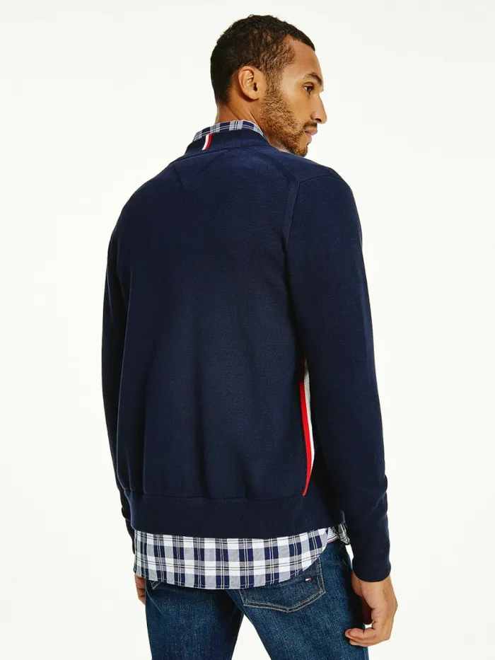 Tommy Hilfiger ZipThru Baseball Collar Cardigan Desert Sky Mens Knitwear Fashion