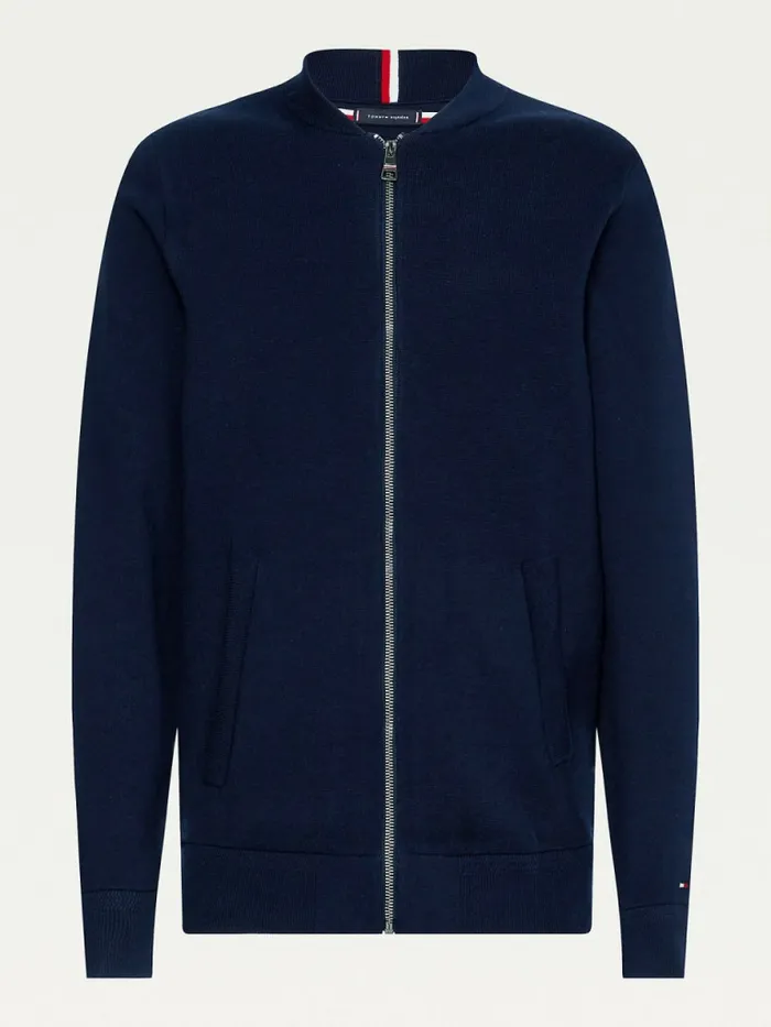 Tommy Hilfiger ZipThru Baseball Collar Cardigan Desert Sky Mens Knitwear Fashion