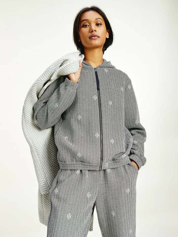 Tommy Hilfiger ZipThru Relaxed Fit Jacquard Jersey Jacket Soft Th InterlockMed H GreyEcru Womens Coats and Jackets Popular Tommy Hilfiger ZipThru Relaxed Fit Jacquard Jersey Jacket Soft Th InterlockMed H GreyEcru Womens Coats and Jackets Popular