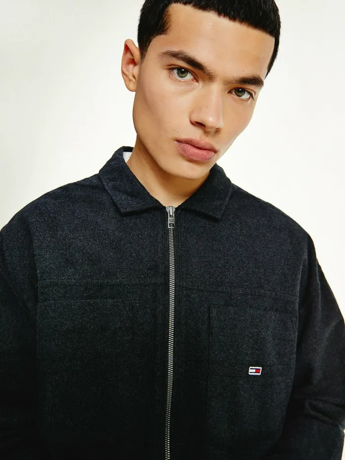 Tommy Hilfiger ZipThru Soft Organic Cotton Overshirt Black Mens Shirts Gift 4 You